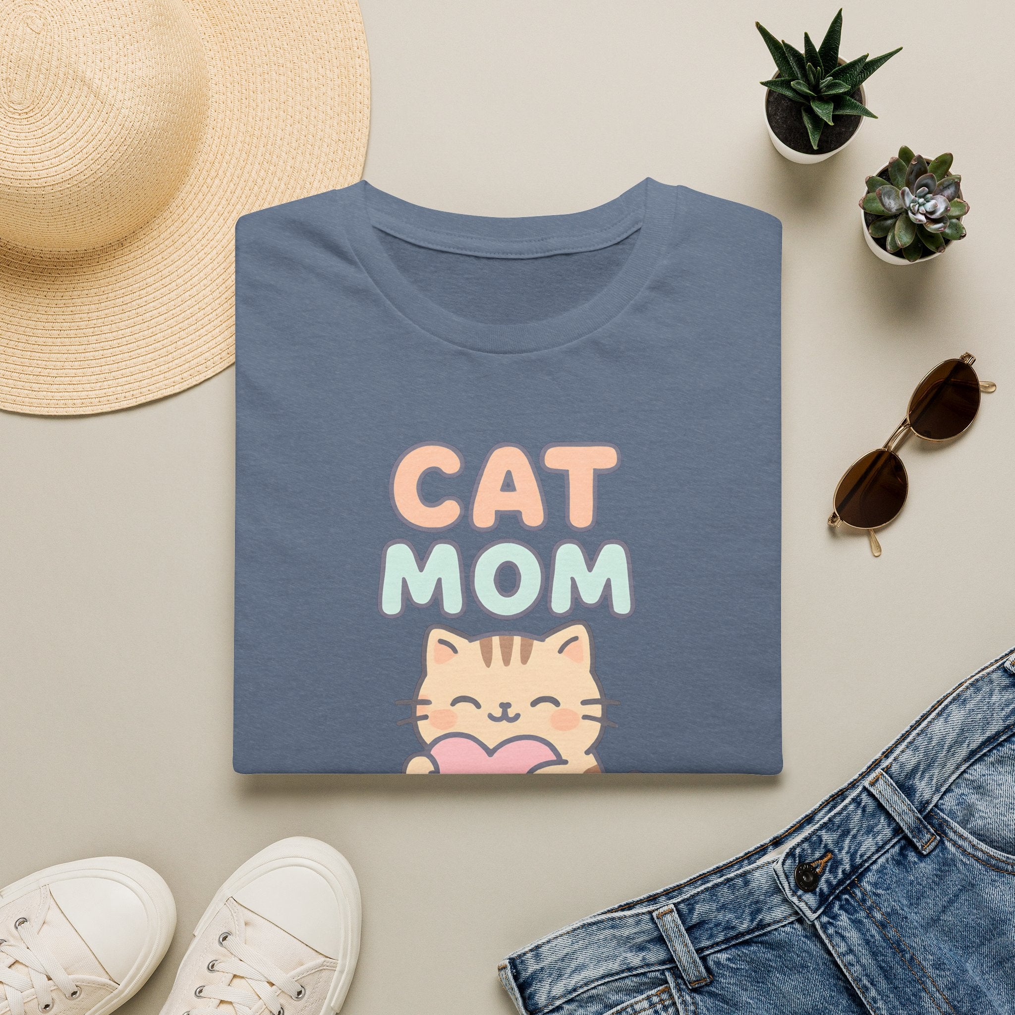 Cat Mom with Heart T-Shirt