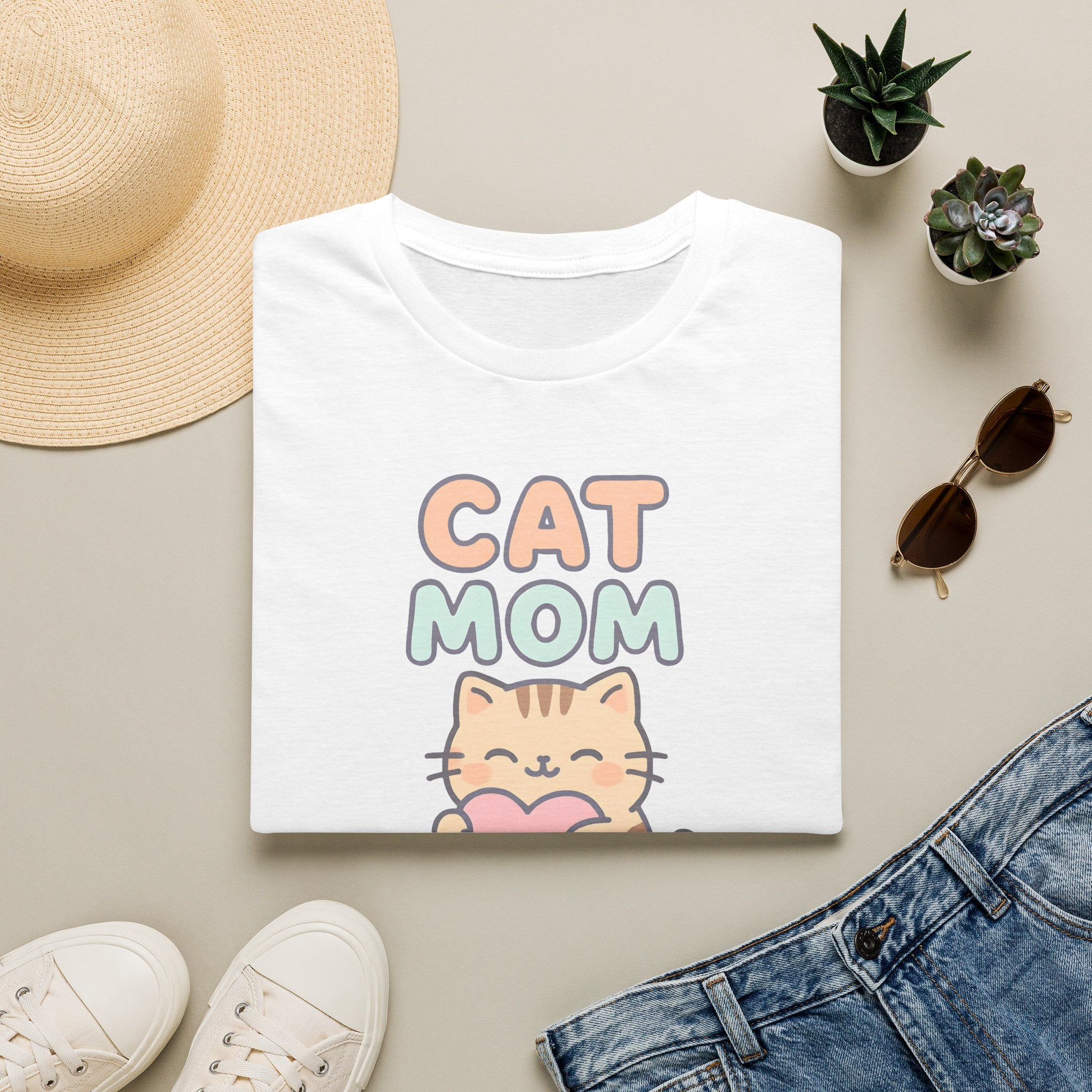 Cat Mom with Heart T-Shirt